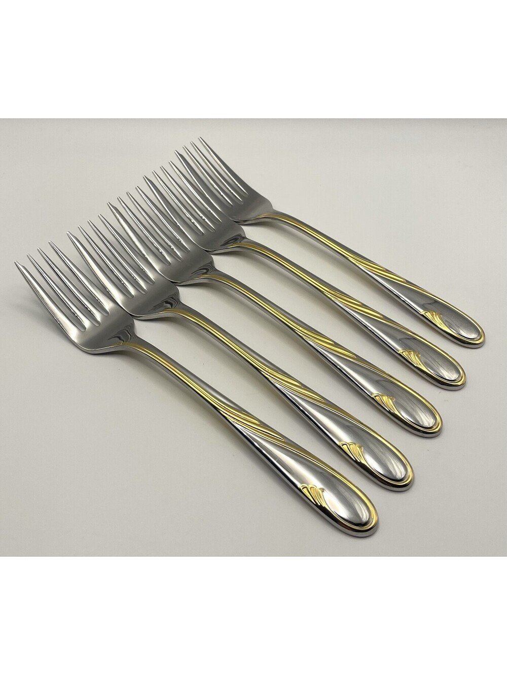 (5) Gorham GOLDEN SWIRL 18/8 Stainless Japan Salad Fork Lot ~ 6 7/8”